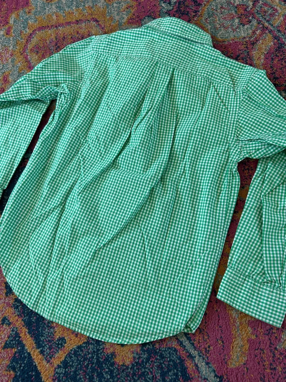 Ralph Lauren | Boys Green/White Gingham Long Sleeve Button Up Oxford Shirt Sz 7